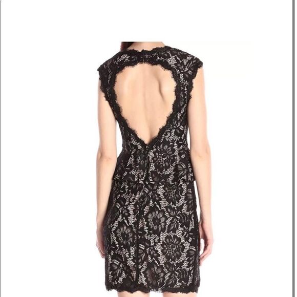 Betsy & Adam Black Lace Open Back Peplum Dress Size 2 - Picture 2 of 16